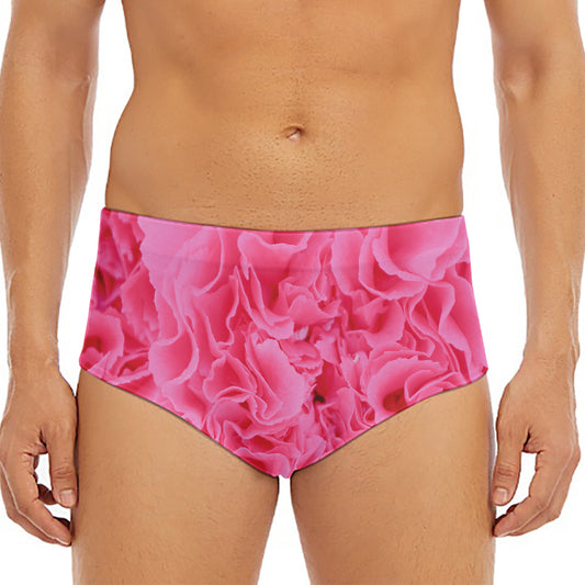 Pink Carnation Flower Print Men's Triangle Swim Briefs