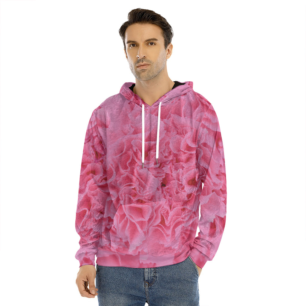 Pink Carnation Flower Print Men's Velvet Pullover Hoodie
