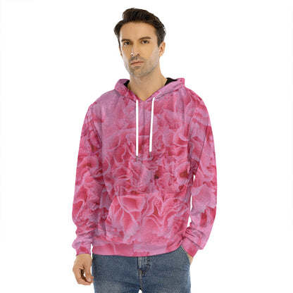Pink Carnation Flower Print Men's Velvet Pullover Hoodie