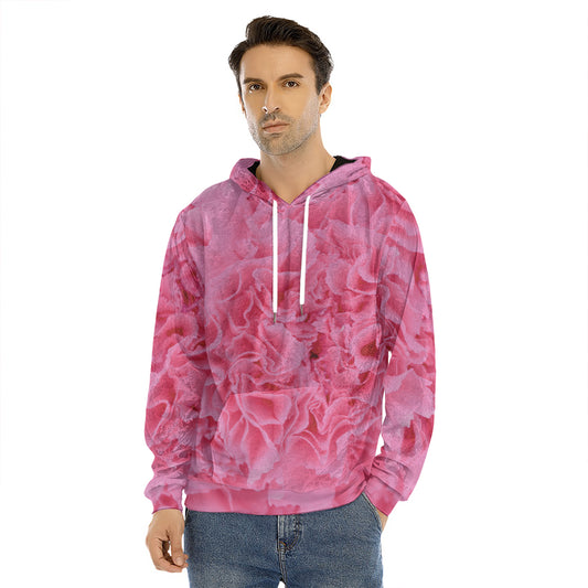 Pink Carnation Flower Print Men's Velvet Pullover Hoodie