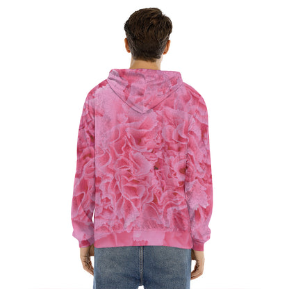 Pink Carnation Flower Print Men's Velvet Pullover Hoodie