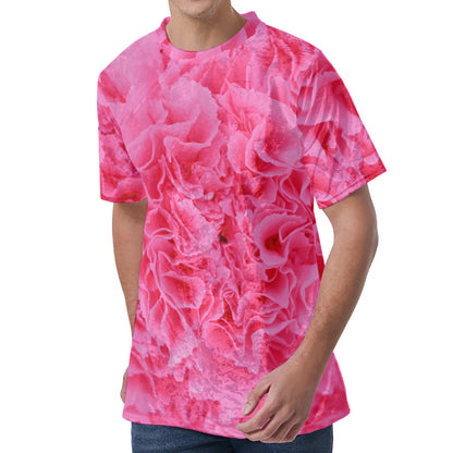 Pink Carnation Flower Print Men's Velvet T-Shirt