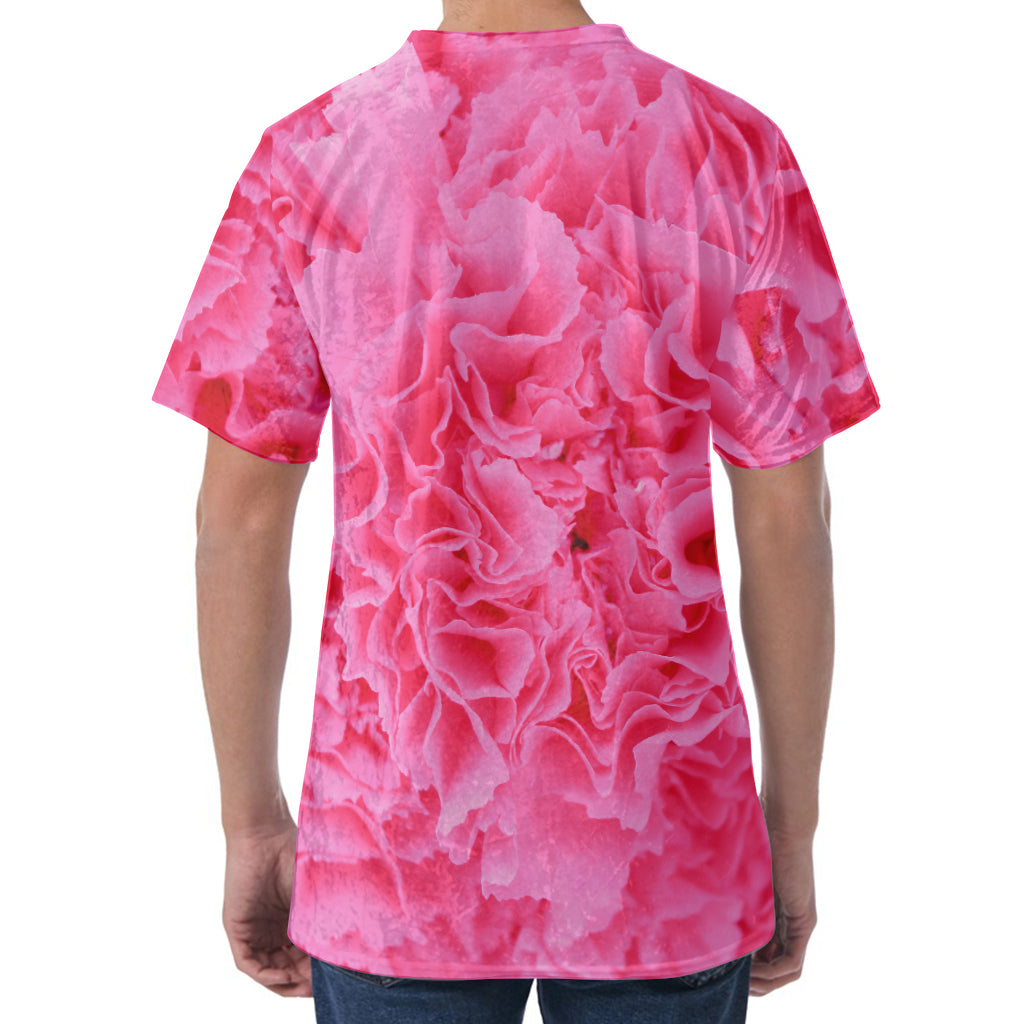 Pink Carnation Flower Print Men's Velvet T-Shirt