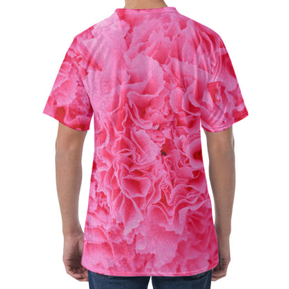 Pink Carnation Flower Print Men's Velvet T-Shirt
