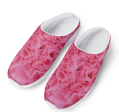 Pink Carnation Flower Print Mesh Casual Shoes