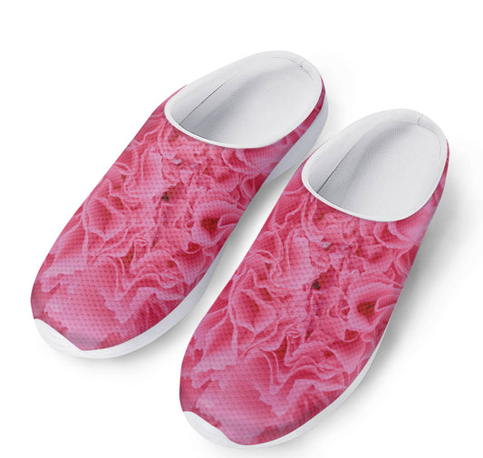 Pink Carnation Flower Print Mesh Casual Shoes