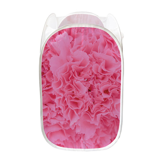 Pink Carnation Flower Print Mesh Laundry Hamper