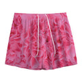 Pink Carnation Flower Print Mesh Shorts