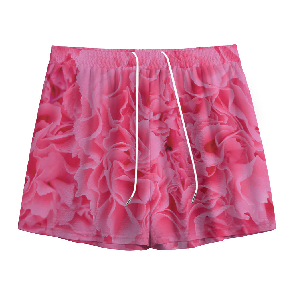 Pink Carnation Flower Print Mesh Shorts