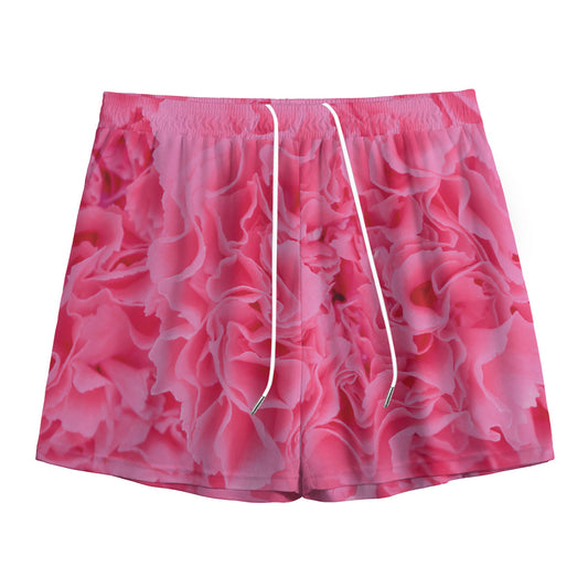 Pink Carnation Flower Print Mesh Shorts