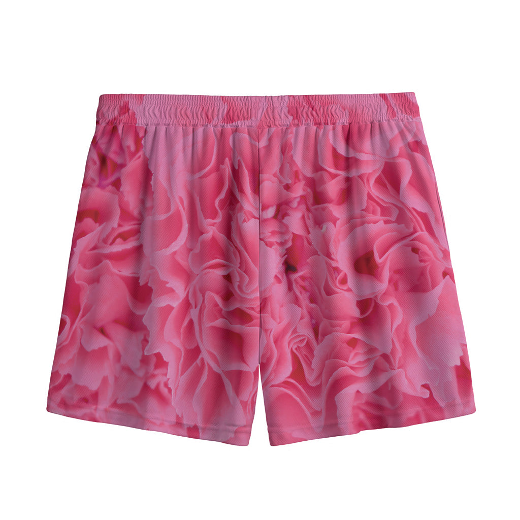 Pink Carnation Flower Print Mesh Shorts