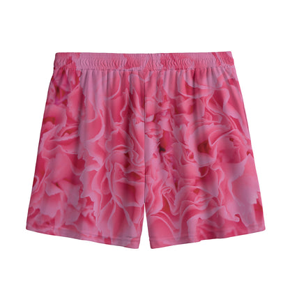 Pink Carnation Flower Print Mesh Shorts