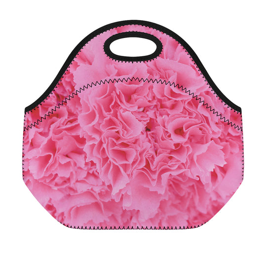 Pink Carnation Flower Print Neoprene Lunch Bag
