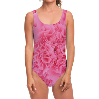 Pink Carnation Flower Print One Piece Swimsuit