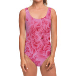 Pink Carnation Flower Print One Piece Swimsuit