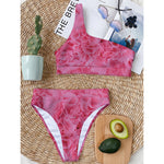 Pink Carnation Flower Print One Shoulder Bikini Top