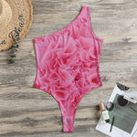 Pink Carnation Flower Print One Shoulder Bodysuit