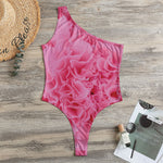 Pink Carnation Flower Print One Shoulder Bodysuit