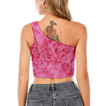 Pink Carnation Flower Print One Shoulder Crop Top