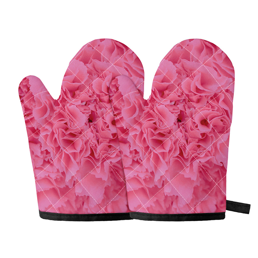 Pink Carnation Flower Print Oven Mitts