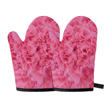 Pink Carnation Flower Print Oven Mitts