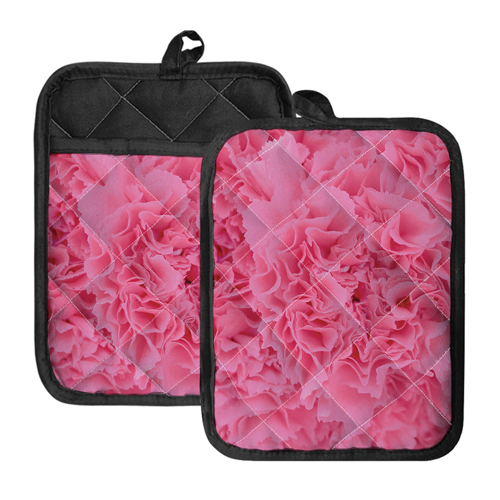 Pink Carnation Flower Print Pot Holders With Pocket