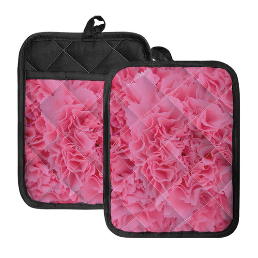 Pink Carnation Flower Print Pot Holders With Pocket