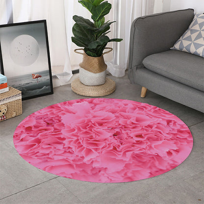 Pink Carnation Flower Print Round Rug