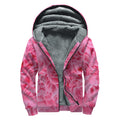 Pink Carnation Flower Print Sherpa Lined Zip Up Hoodie