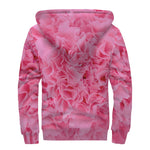 Pink Carnation Flower Print Sherpa Lined Zip Up Hoodie