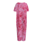 Pink Carnation Flower Print Short Sleeve Long Nightdress