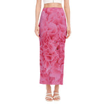 Pink Carnation Flower Print Side Slit Maxi Skirt