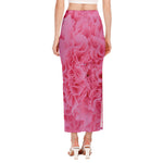 Pink Carnation Flower Print Side Slit Maxi Skirt