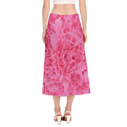 Pink Carnation Flower Print Side Slit Midi Skirt