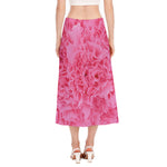 Pink Carnation Flower Print Side Slit Midi Skirt