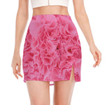 Pink Carnation Flower Print Side Slit Mini Skirt