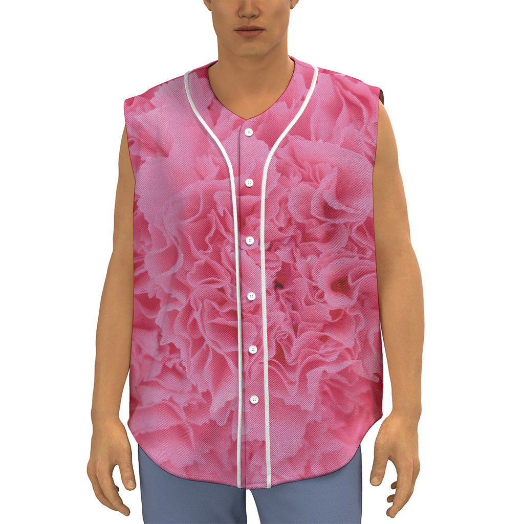 Pink Carnation Flower Print Sleeveless Baseball Jersey