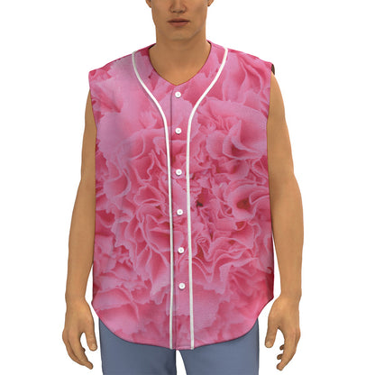Pink Carnation Flower Print Sleeveless Baseball Jersey