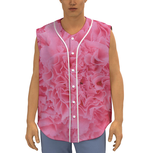 Pink Carnation Flower Print Sleeveless Baseball Jersey