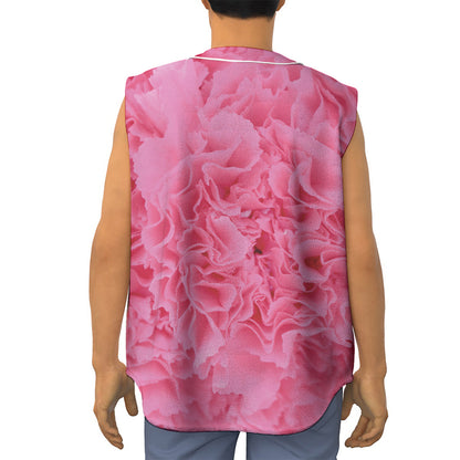 Pink Carnation Flower Print Sleeveless Baseball Jersey