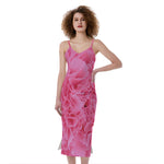 Pink Carnation Flower Print Slim Fit Midi Cami Dress