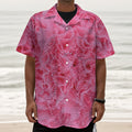 Pink Carnation Flower Print Textured Short Sleeve Shirt