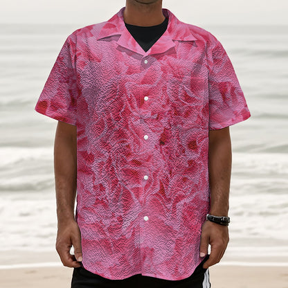 Pink Carnation Flower Print Textured Short Sleeve Shirt