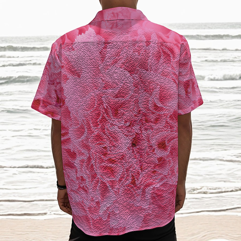 Pink Carnation Flower Print Textured Short Sleeve Shirt