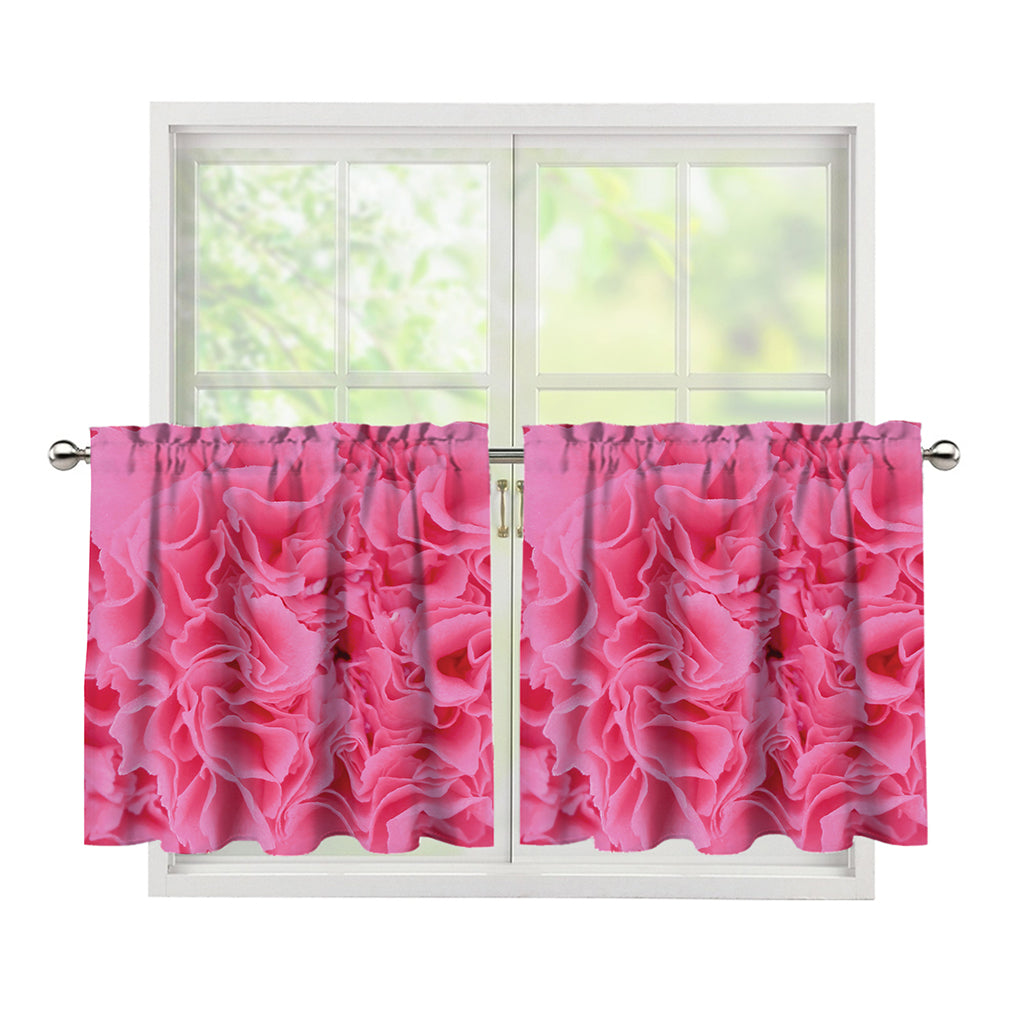 Pink Carnation Flower Print Tier Curtains