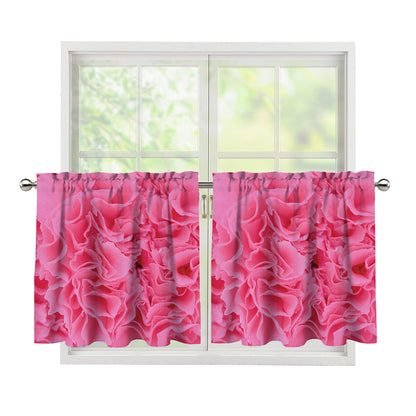 Pink Carnation Flower Print Tier Curtains