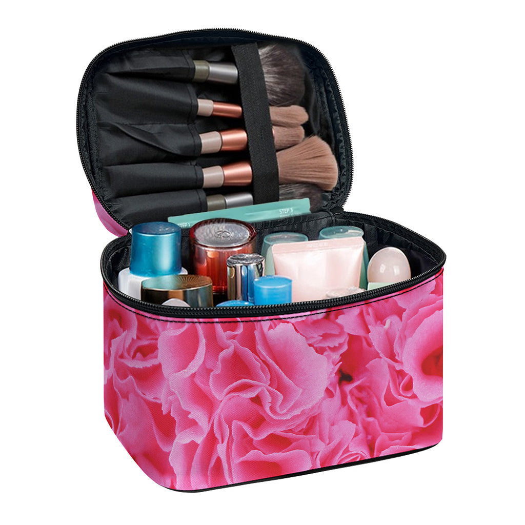 Pink Carnation Flower Print Travel Makeup Bag