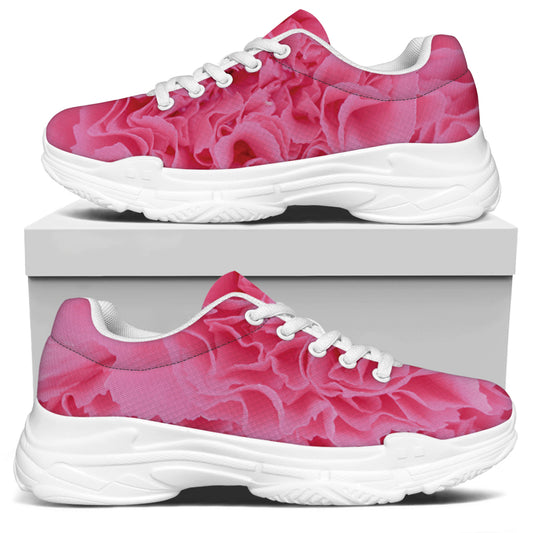 Pink Carnation Flower Print White Chunky Shoes