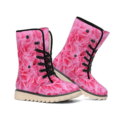 Pink Carnation Flower Print Winter Boots