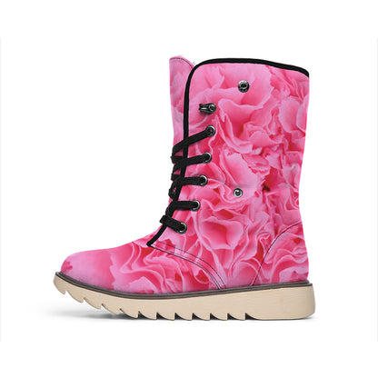 Pink Carnation Flower Print Winter Boots